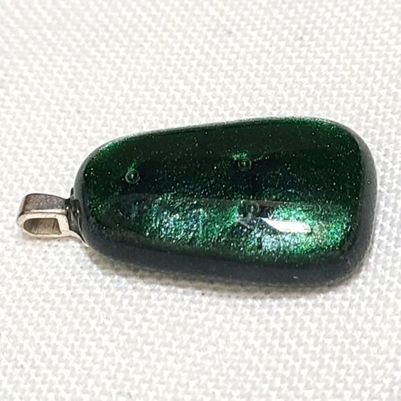 Handmade Unique Dark Green Dichroic Glass Pendant - Picture 2 of 4